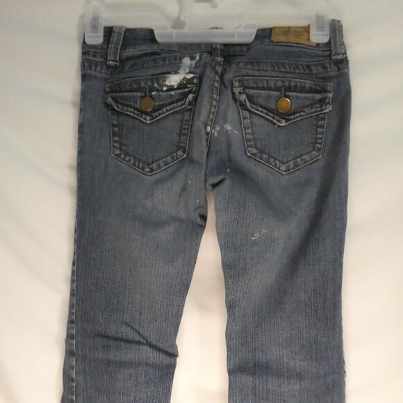 BLUENOTES | 27 X 30 | Kate Relaxed Flare | Distressed Denim | White Paint Spill - Picture 13 of 16